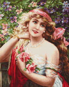 Young Lady with Roses, Counted Cross Stitch Kit Luca-s B549