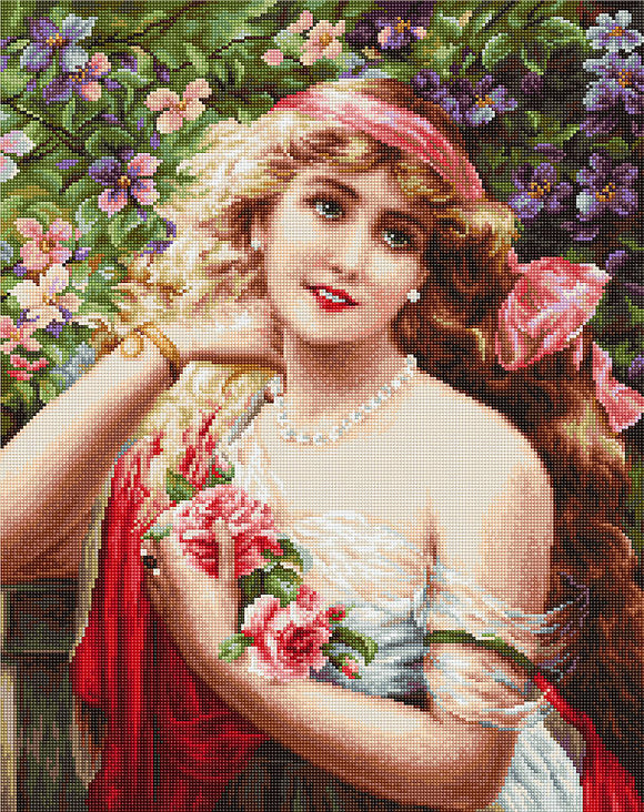 Young Lady with Roses, Counted Cross Stitch Kit Luca-s B549