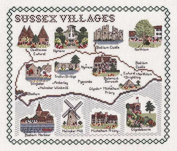 Map of SUSSEX VILLAGES Cross Stitch Kit, Classic Embroidery SA137