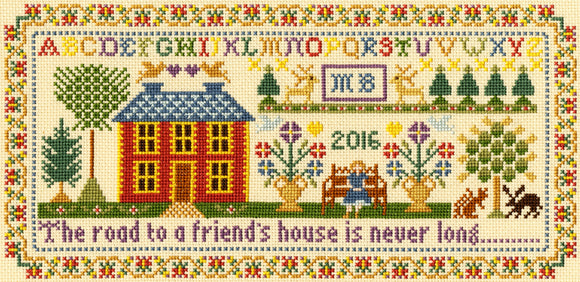 Friends House Sampler, Counted Cross Stitch Kit Moira Blackburn