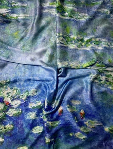 Silk Scarf - Monet Waterlilies Silken Fabric Scarf / Shawl