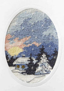 Moonlit Cottage PRINTED Cross Stitch Christmas Card Kit, Orchidea ORC6151
