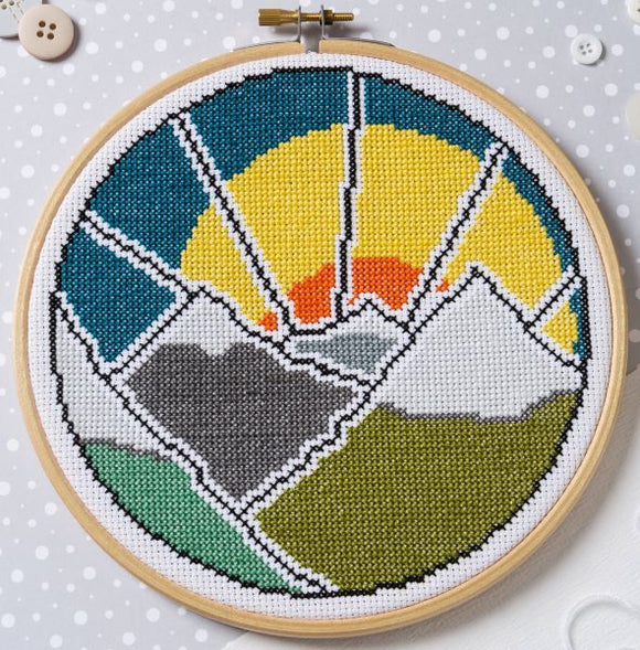 Mountain Adventure Cross Stitch Kit with Hoop, Hawthorn Handmade
