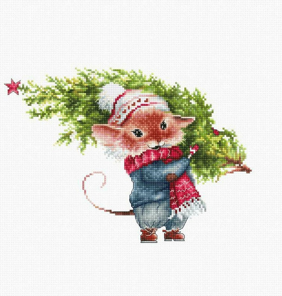 Mouse with Fir Tree Cross Stitch Kit, Luca-s B1169