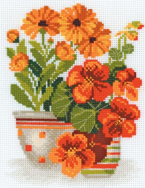 Nasturtiums and Marigolds, Counted Cross Stitch Kit Riolis R1116