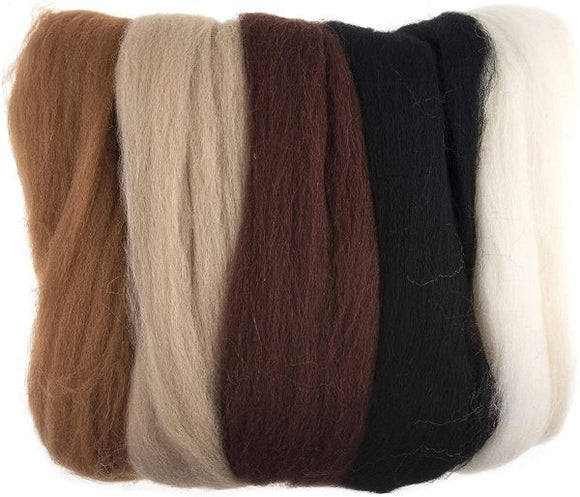 Natural Wool Roving Needle Felting Colour Pack, Assorted Browns