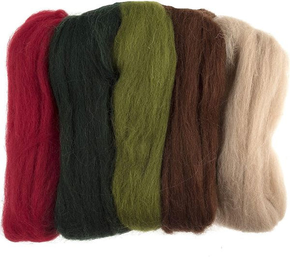 Natural Wool Roving Needle Felting Colour Pack, Assorted Winter/Christmas