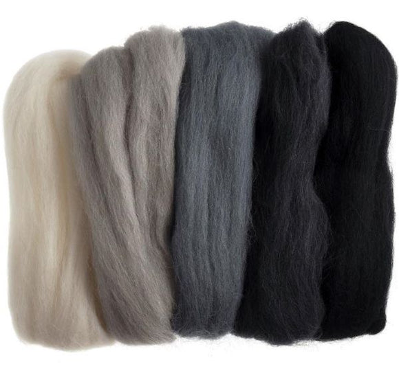 Natural Wool Roving Needle Felting Colour Pack, Assorted Monochrome
