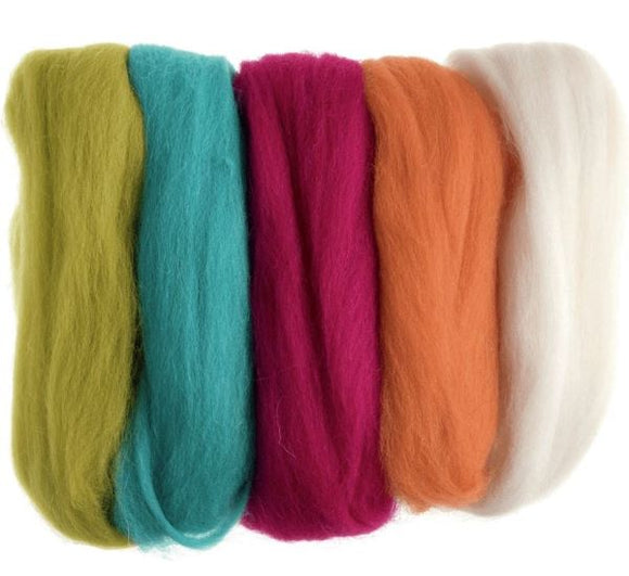 Natural Wool Roving Needle Felting Colour Pack, Assorted Vibrant Brights