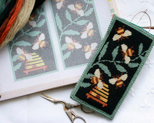 Tapestry Kit Black Bees Glasses Case Needlepoint, One Off Needlework