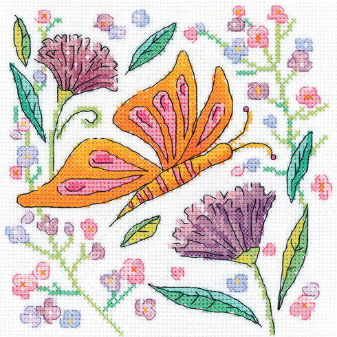 Orange Butterfly Cross Stitch Kit, Heritage Crafts -Karen Carter