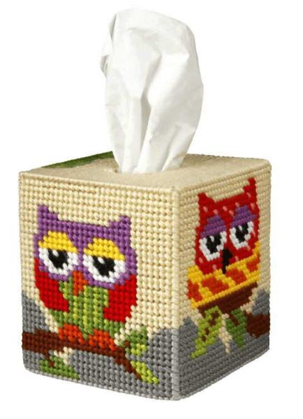 Owls Tissue Box Tapestry Kit, COUNTED Plastic Canvas Work, Orchidea ORC.5100