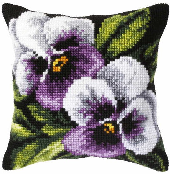 Pansies on Black CROSS Stitch Tapestry Kit, Orchidea ORC9244