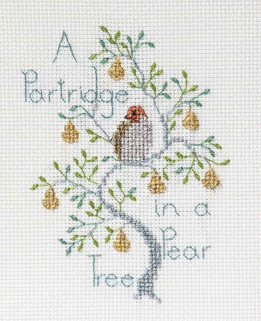Partridge in a Pear Tree Cross Stitch Christmas Card Kit, Derwentwater Designs