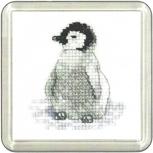 Penguin Chick Cross Stitch Kit, Heritage Crafts -Little Friends Coaster/Mini Kit