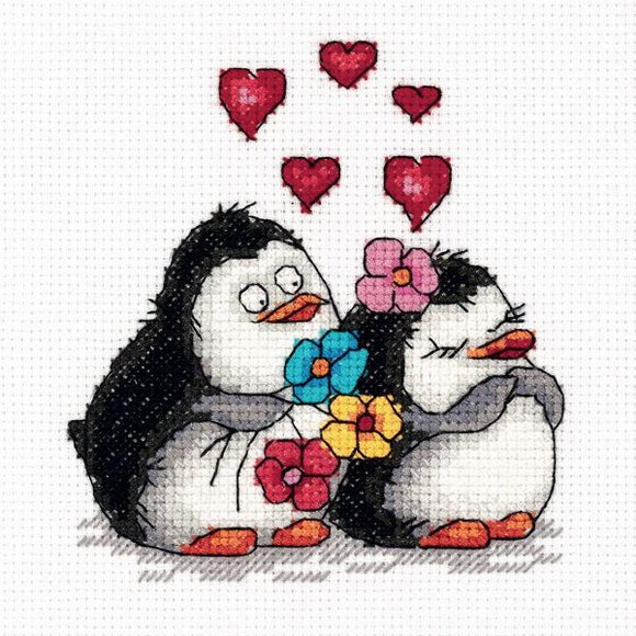 Penguin Love Cross Stitch Kit, Panna Klart 8-287