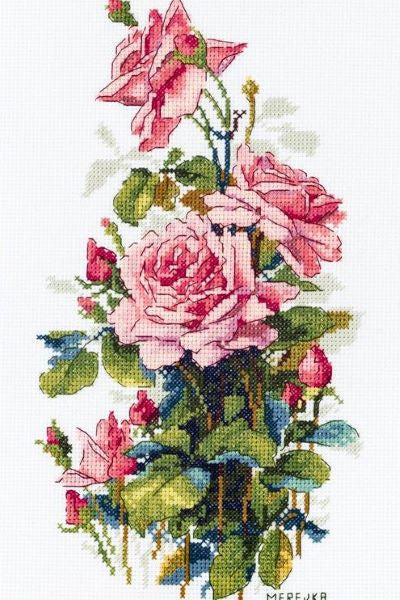Pink Roses Cross Stitch Kit, Merejka K-155