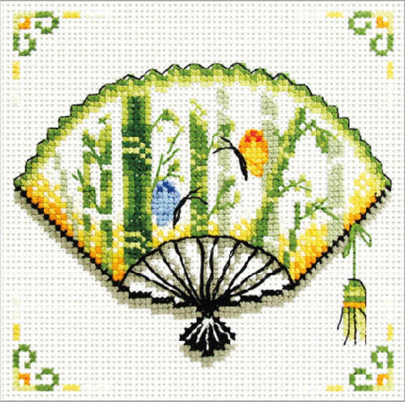 Printed Cross Stitch Bamboo Fan, NO-COUNT Cross Stitch Kit N140-028