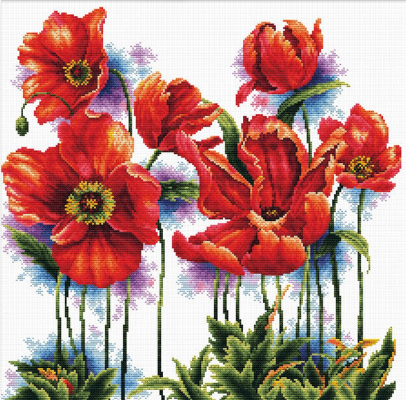 Cross Stitch Kit Lovely Poppies, NO-COUNT Printed Cross Stitch Kit N640-069
