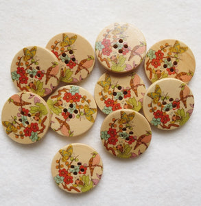 Wooden Button Embellishment - Oriental Chinoiserie 30mm