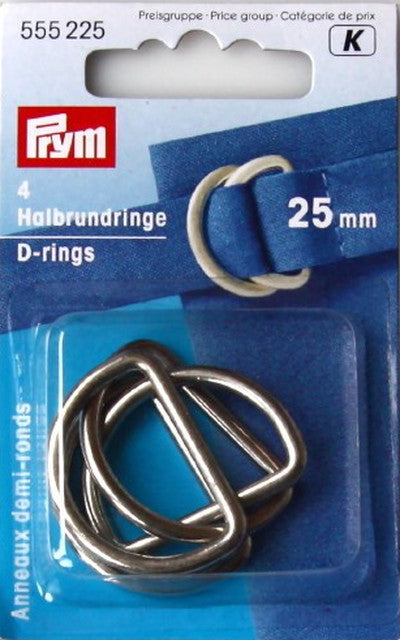 Prym D Rings, Silver D-Rings -Silver 25mm -Pack of 4 -555225