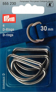 Prym D Rings, Silver D-Rings -Silver 30mm -Pack of 4 -555230