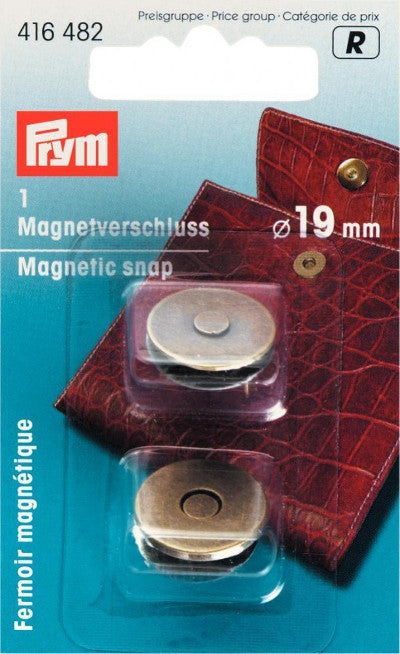 Prym Magnetic Bag Clasp, Closure Fastening -Antique Brass 19mm -416482