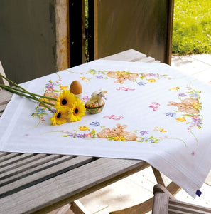 Rabbits Printed Cross Stitch Kit, Embroidery Tablecloth, Vervaco PN-0021708
