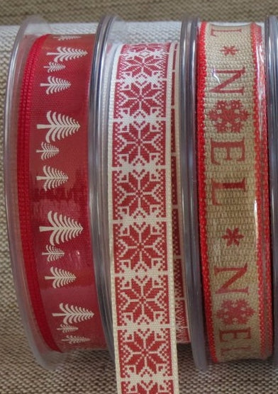 Festive Hopsack Ribbon, Natural Christmas Ribbon -15mm