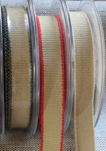 Natural Rustic Woven Hopsack Ribbon, Stitched Edge -15mm 60037