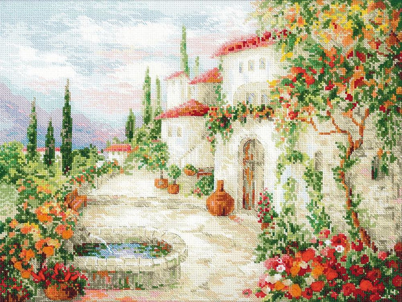 Cross Stitch Kit At the Fountain, Counted Cross Stitch Kit Riolis R1472