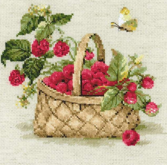 Basket with Raspberries Cross Stitch, Riolis R1448