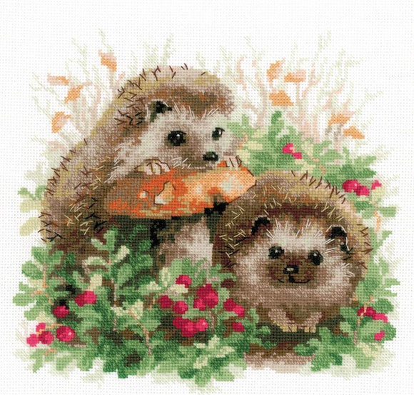 Hedgehogs in Lingonberries Cross Stitch Kit, Riolis R1469