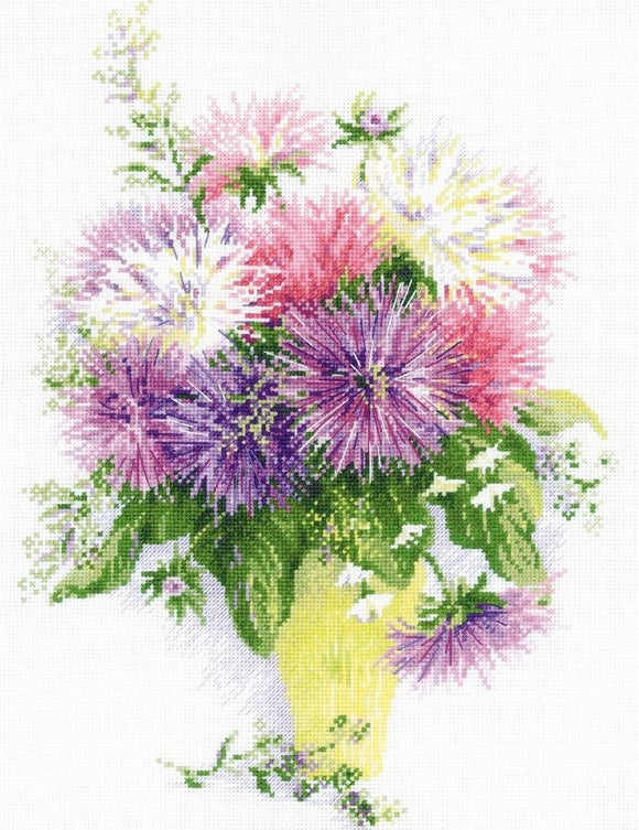 Cross Stitch Kit Asters, Counted Cross Stitch Riolis R1389