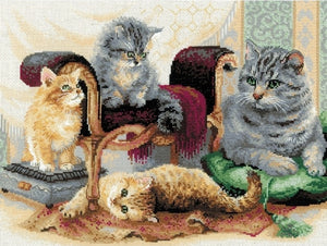 Cross Stitch Kit Feline Family, Cat Counted Cross Stitch Kit Riolis R1327
