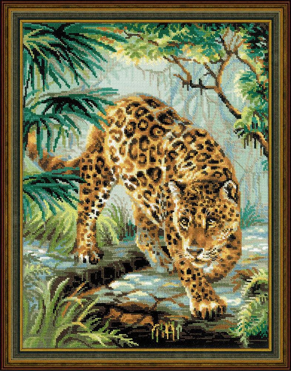 Cross Stitch Kit Jungle Leopard, Counted Cross Stitch Kit Riolis R1549