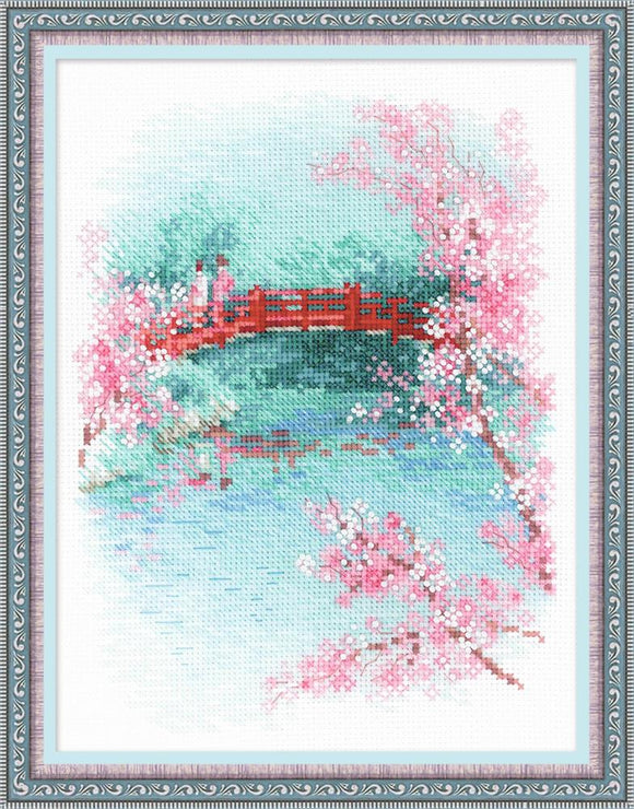Sakura Bridge, Riolis Oriental Counted Cross Stitch Kit R1745