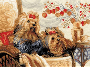 Cross Stitch Kit Yorkshire Terriers, Counted Cross Stitch Kit Riolis R1248