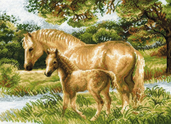 Cross Stitch Kit Mare and Foal, Counted Cross Stitch Riolis R1258