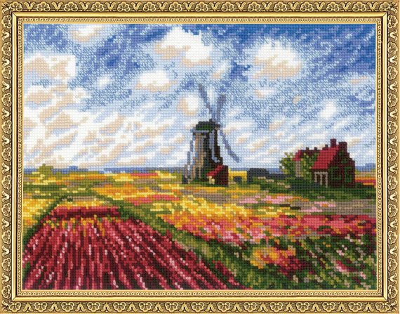 Monet Tulip Fields Cross Stitch Kit Riolis R1643