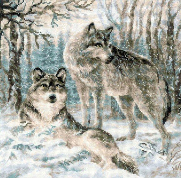 Cross Stitch Kit Pair of Wolves, Counted Cross Stitch Riolis R1393