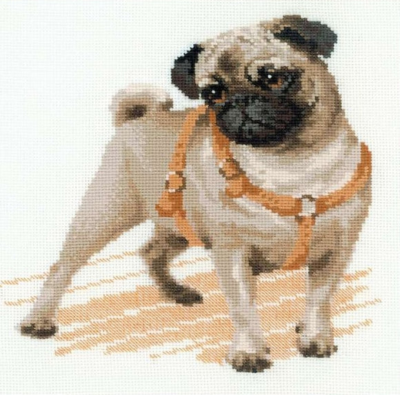 Cross Stitch Kit Pug Dog, Counted Cross Stitch Kit Riolis R1176