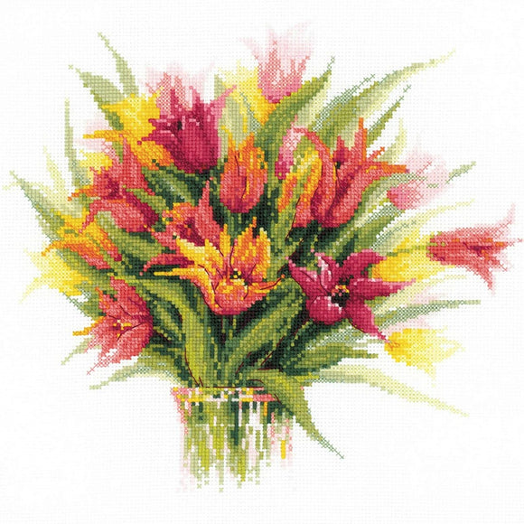 Cross Stitch Kit Tulips in a Vase, Counted Cross Stitch Riolis R1293