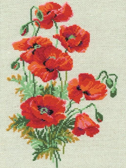 Cross Stitch Kit Wild Poppies, Counted Cross Stitch Riolis R808