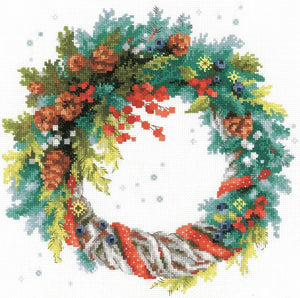 Wreath with Blue Spruce, Counted Cross Stitch Riolis Kit R1603