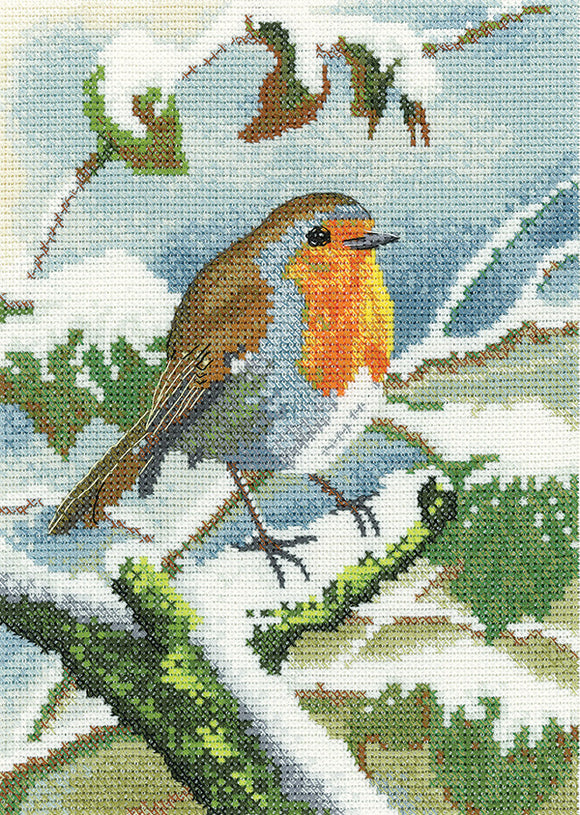 Robin in Winter Cross Stitch Kit, Heritage Crafts