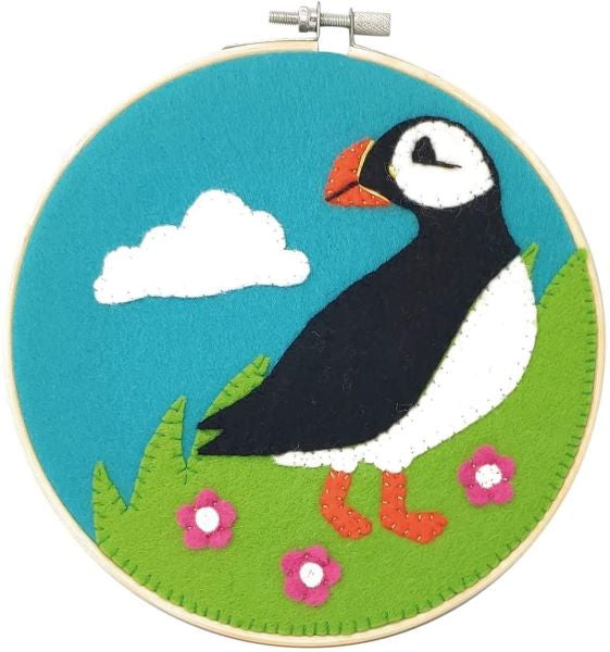 Puffin Wool Felt Embroidery Kit, with Hoop, The Crafty Kit Company