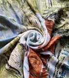 SILK Scarf - Impressionist Art Farmhouse Silk Fabric Scarf / Shawl
