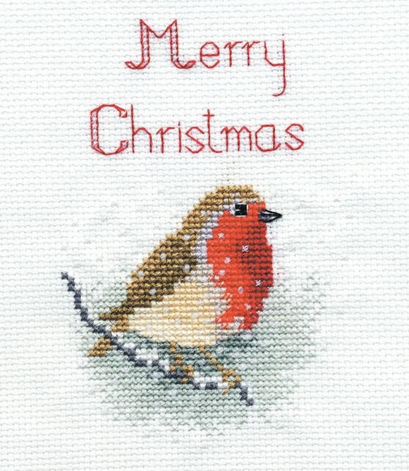 Snow Robin Cross Stitch Christmas Card Kit, Derwentwater Designs