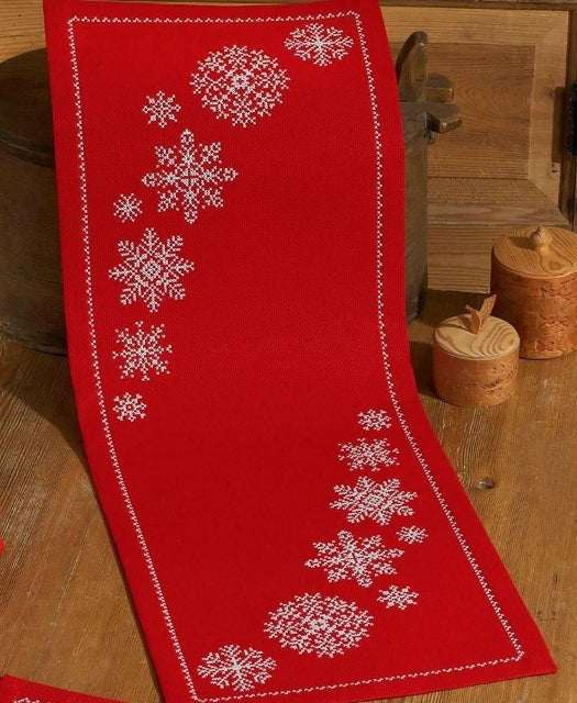 Snowflakes Tablecloth Cross Stitch Kit Runner, Permin 63-4621